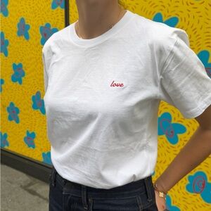 White 'Love' Embroidered Crew Tee